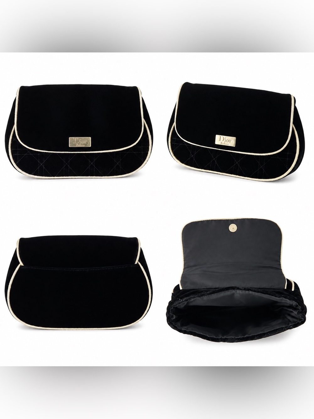 Dior Black Velvet Clutch with Gold Piping